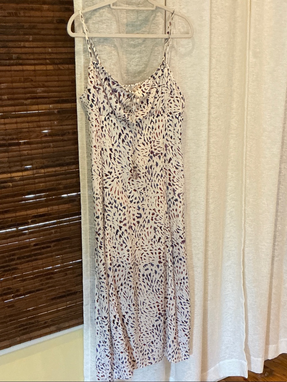 lovestitch Cream Slip Dress with Blue and Burgundy Abstract Print